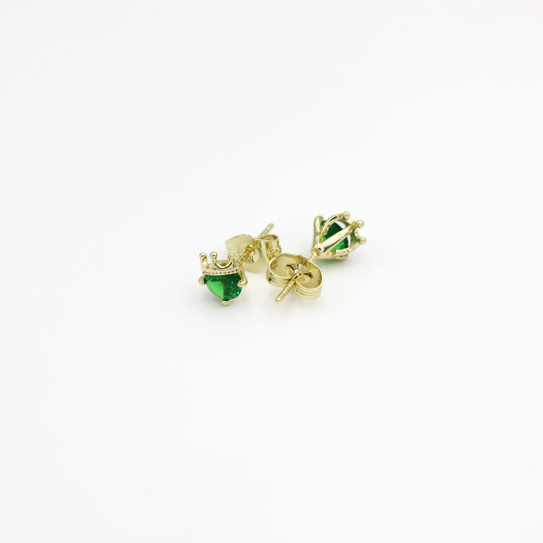 Molly Emerald Green Gem Jewelry Earrings with Crown Style