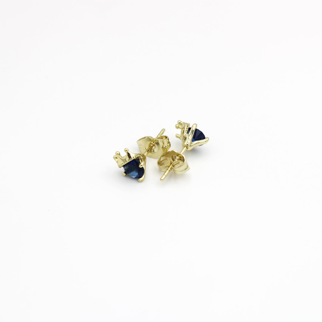 Molly Blue Gem Fashion Earrings with crown at the top