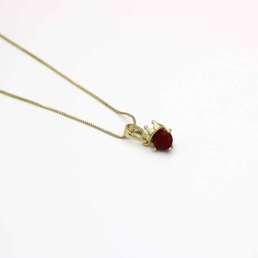 Molly Red Gem Fashion Jewelry Necklace with a crown at the top of the gem