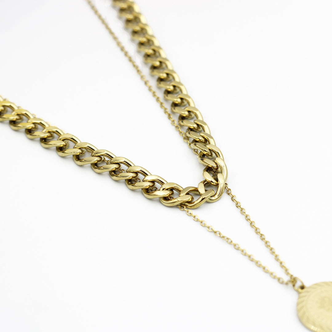 Molly Double Layer Chain with Elizabeth II Pendant Fashion Necklace