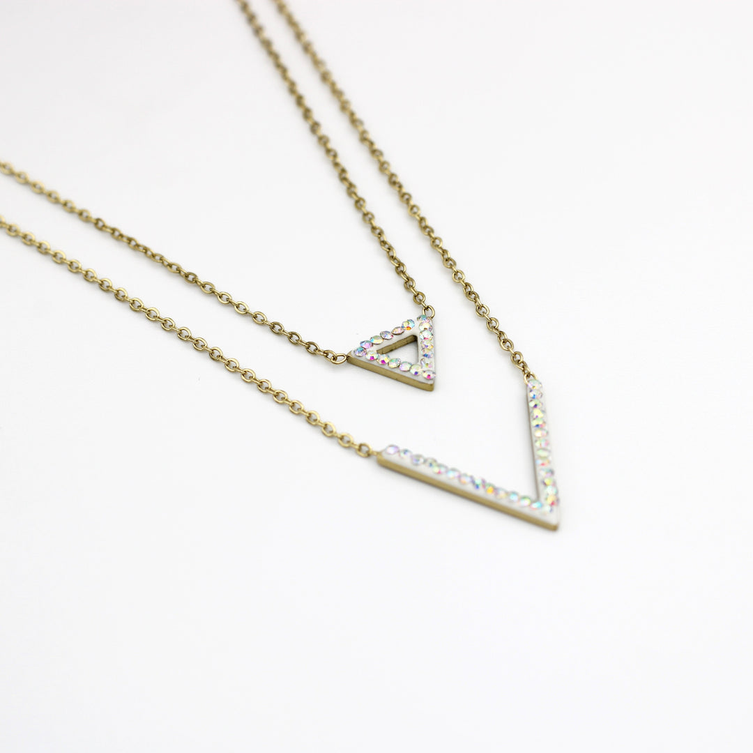 Molly Double Layered V Triangle Fashion Necklace embeded with crystals