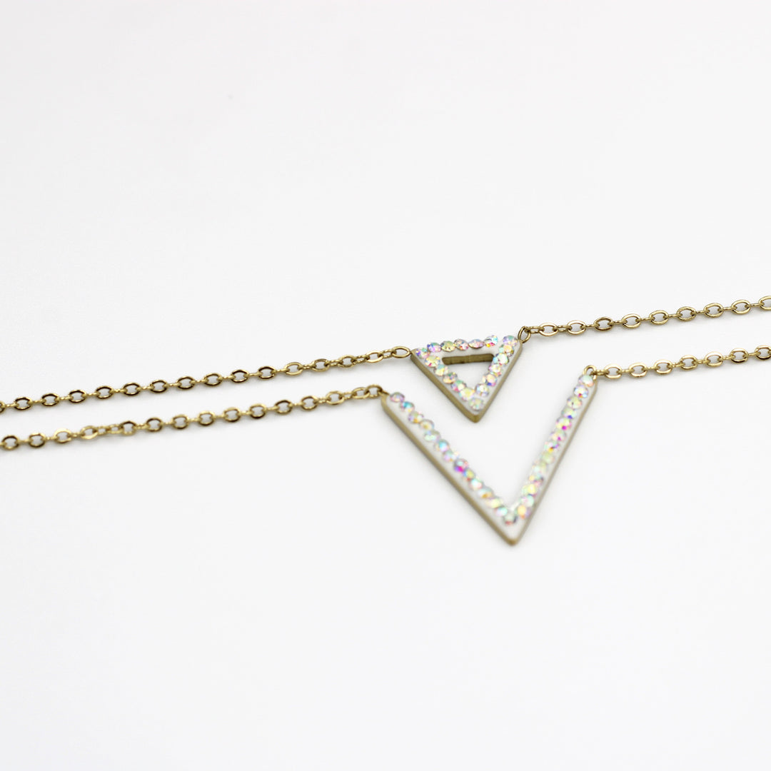 Molly Double Layered V Triangle Fashion Necklace embeded with crystals