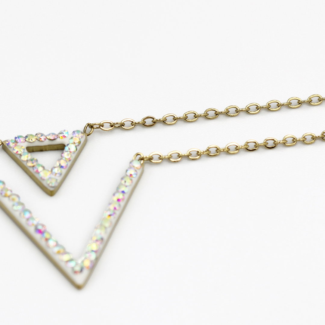 Molly Double Layered V Triangle Fashion Necklace embeded with crystals