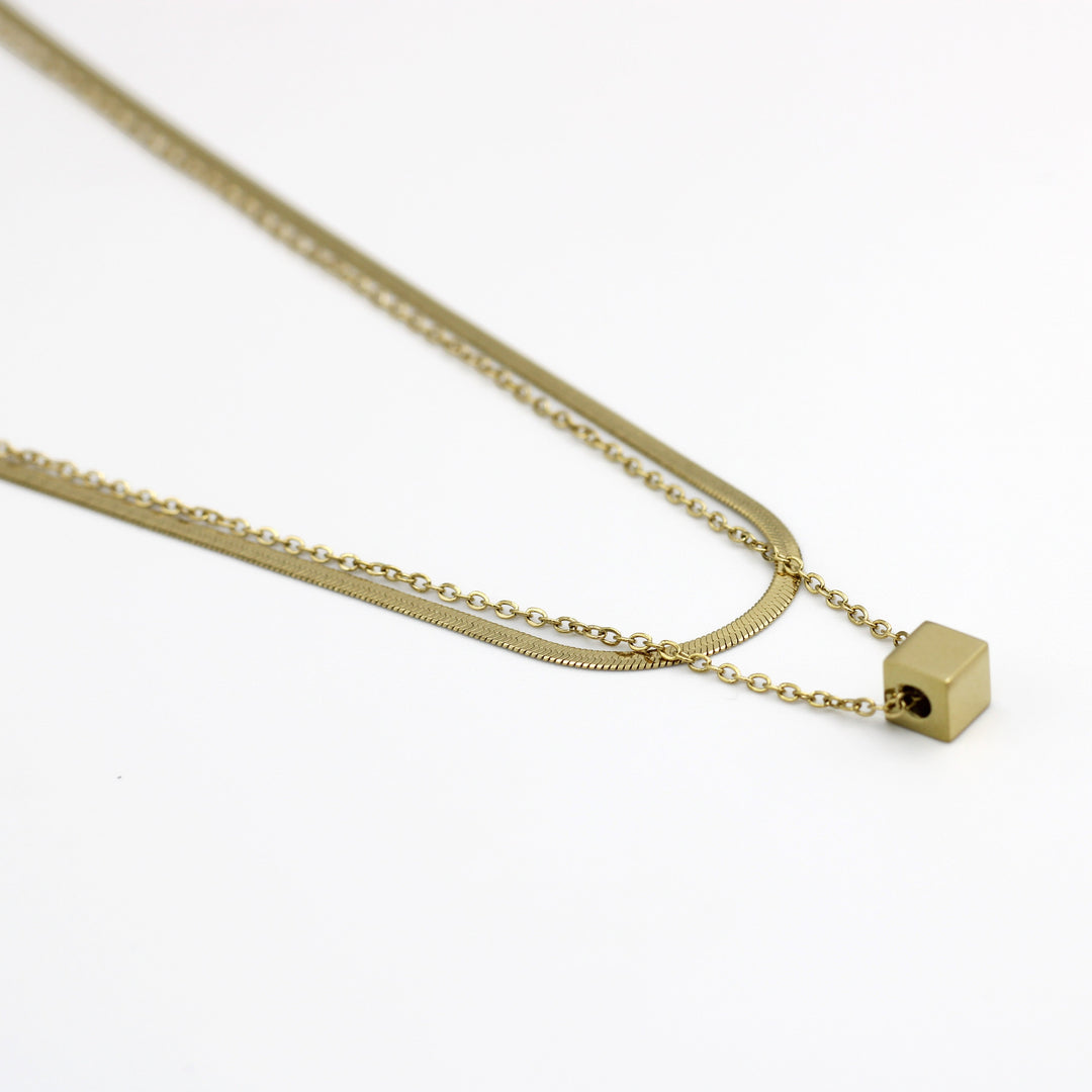 Molly Double Layered Chain with Box Pendant Fashion Necklace