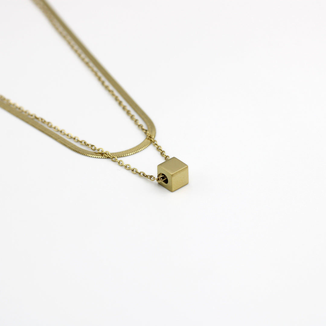 Molly Double Layered Chain with Box Pendant Fashion Necklace