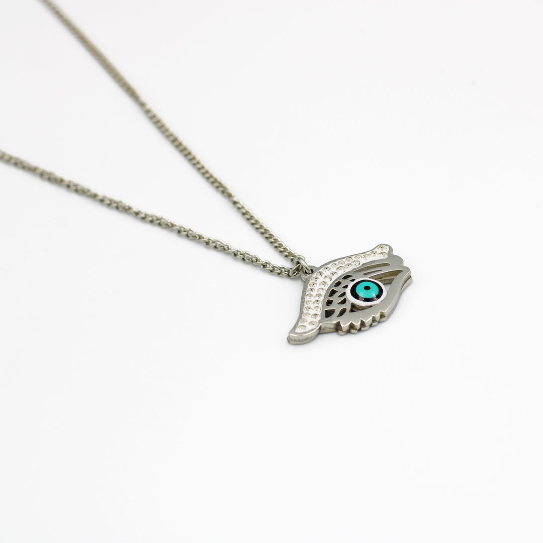 Molly Silver Eye Pendant Fashion Necklace with embedded small crystals