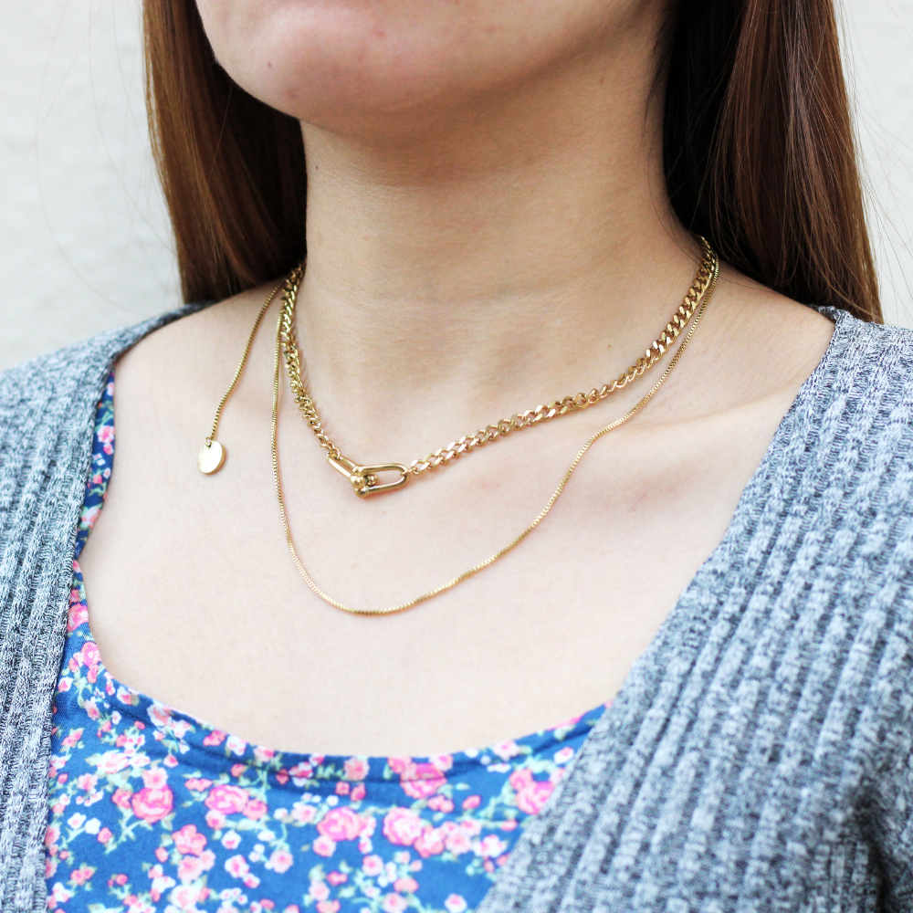 Molly Triple Layer Chain with Small Circle Fashion Necklace