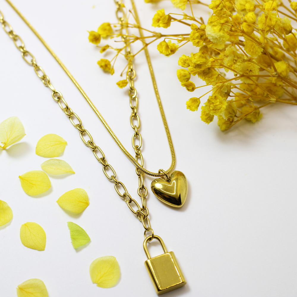 Heart & Lock Layered Chain Necklace